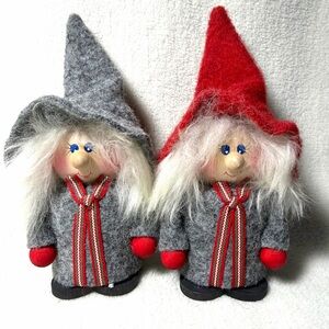 Adorable Gray and Red Swedish Gnome Figurines